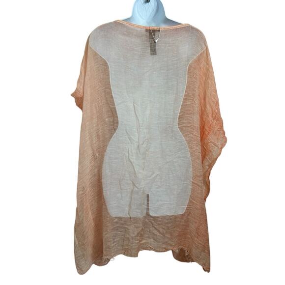 Eileen Fisher Linen Blend Peach Poncho Top One Size Raw Edge Layer Blouse New - Picture 8 of 9